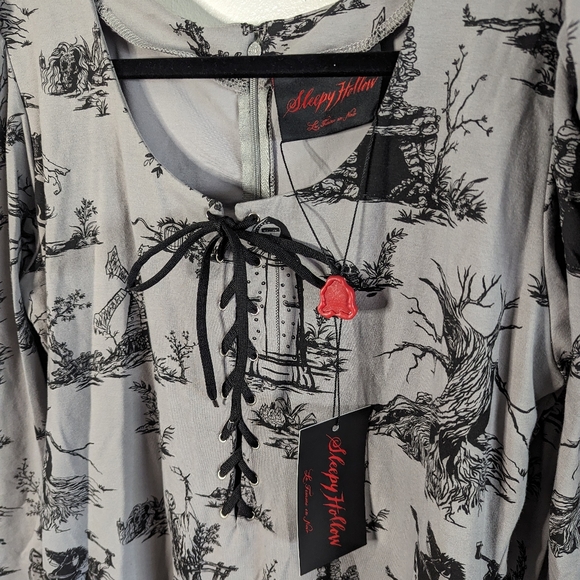 La Femme Noir Sleepy Hallow Gothic Tales Toile Long Sleeve Wiggle Dress 3XL NWT - Picture 7 of 12